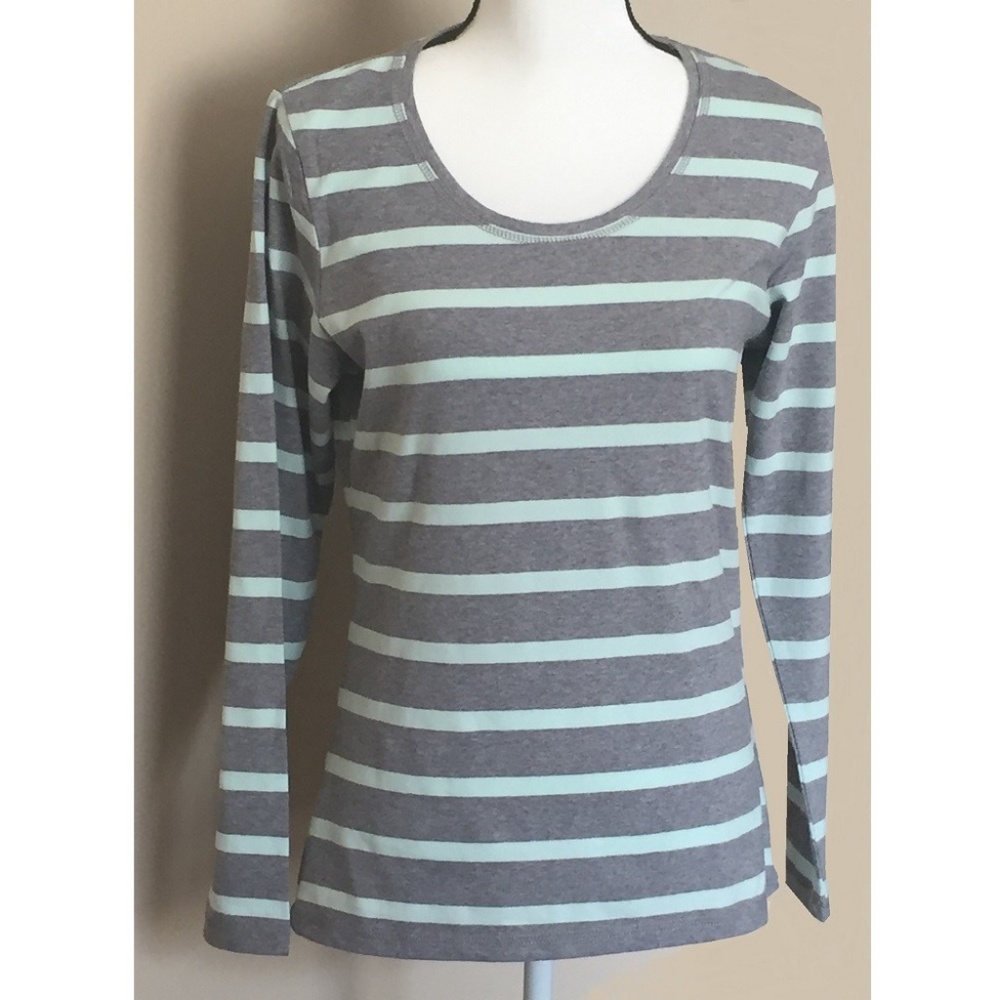 NWT Jockey Striped Pullover S M Top Gray & Aqua